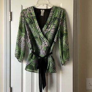 Green Leaf Print Women's Top